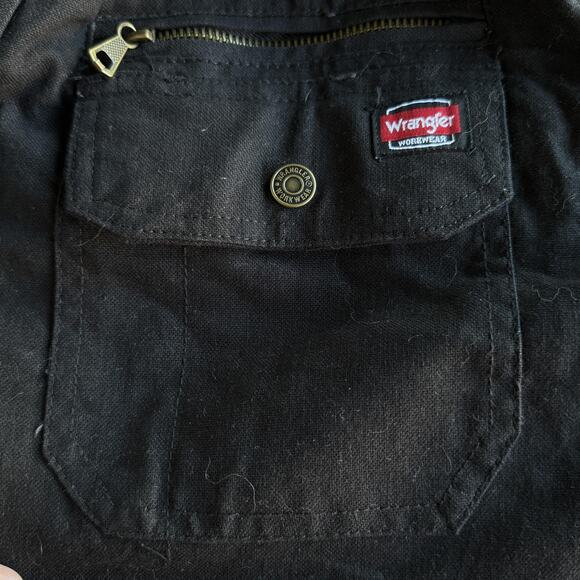 Wrangler Workwear Jacket Mens Large Black Hooded Canvas Quilted Lined Shacket - Picture 4 of 8